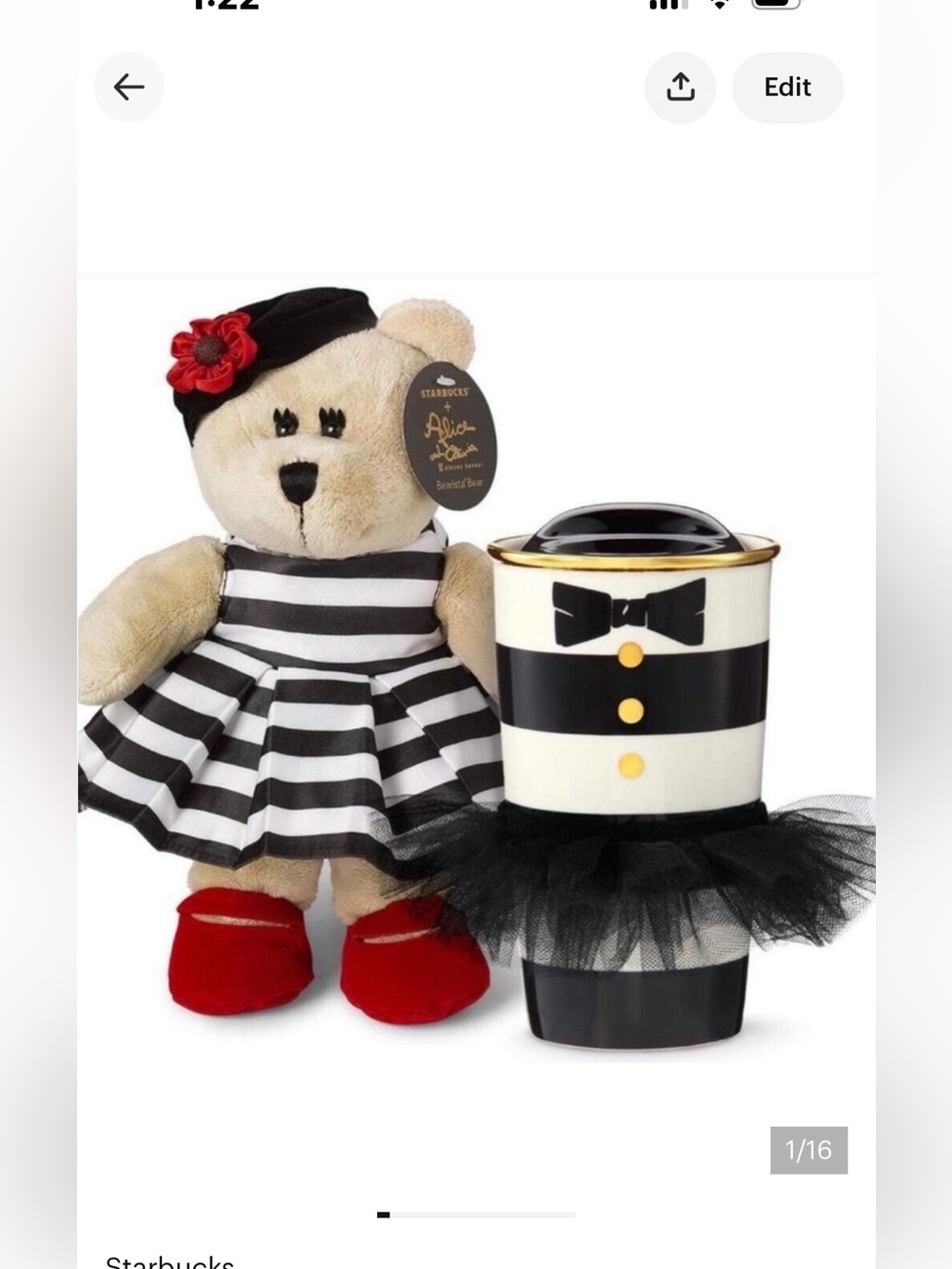 Starbucks x Stacey Bendet 2013 Barista Bear in black and white tutu ceramic mug